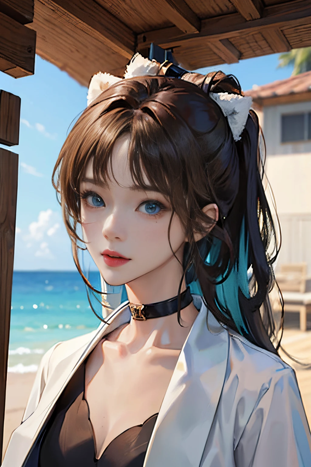 1人の女性、 watching at viewers、
,Her beautiful blue eyes, Twin-tailed brown hair, Moles under her eyes, Plump and glossy lips, Heart-shaped choker, Looking at the viewer, smiling at the viewer. .. .. .. .. .. .. .. .. .. .. .. .. .. .. .. .. .. .. .. .. .. .. .. .. .. .. .. .. .. .. .. .. .. .. .. .。.。.。.。.。.。.。.。.。.。.。.。.。.。.。.。.。.。.。.。.。.。.。.。.。.。.。.。.。.。.。.。.。.。.。.。.。.。.。.。.。.。.。.。.。.。.。.。.。.。.。.。.。.。.。.。.。.。.。.。.。.。.。.。.。.。.。.。.。.。.。.。.。.。.。.。.。.3D, cyberpunk style short clothes、Nami Style in Anime One Piece, of the highest quality, 8K, Detailed skin texture, Detailed Cloth Texture, beautifull detailed face, Intricate details, Pirate Ship、
Rim lighting, Side lighting, Cinematic lighting, Ultra high definition, 8K UHD, Film grain, Best Shadows, Delicate, Facing the viewer, gazing at viewer