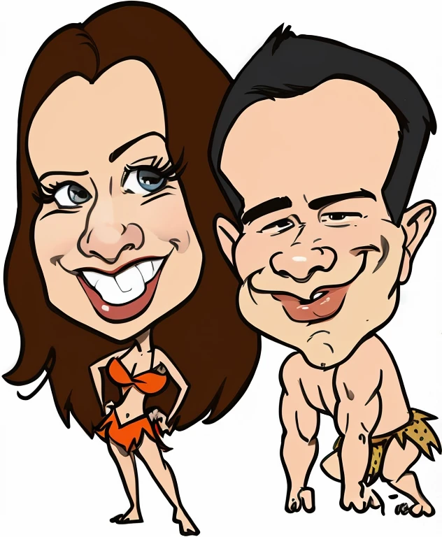 caricatura de desenho animado de um homem e uma mulher , estilo caricatura, caricatura, caricature illustration, caricatura!!!, charicatura, in cartoon style, cartunesco, caricatural, imagem dos desenhos animados, atrevido!!!, desenho animado bobo, caricaturista, arte dos desenhos animados, pre - historic cave man family, arte digital dos desenhos animados, hot, Detalhes adicionais, cartoonish funny
