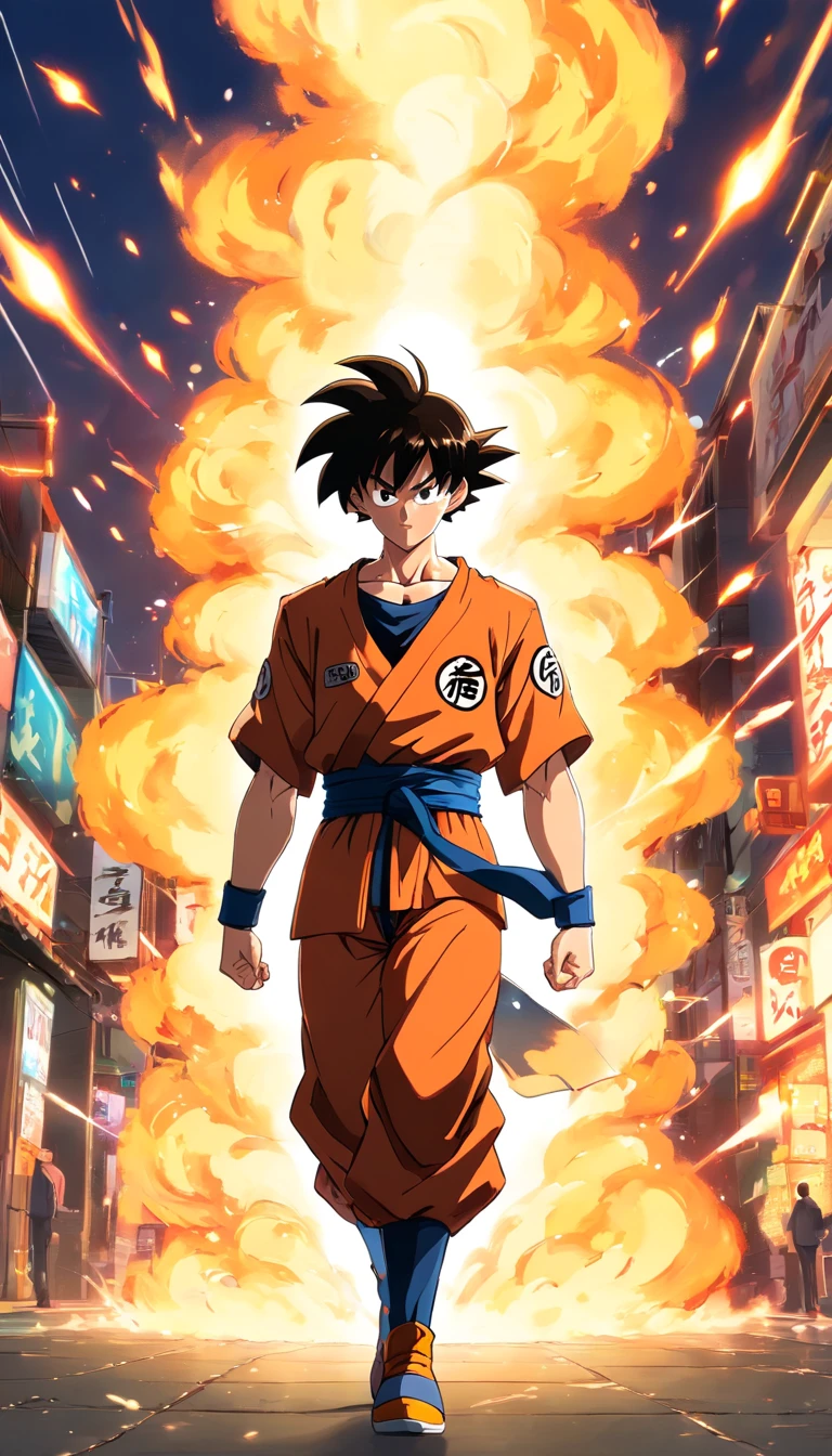 One guy，dragon ball painting style，Akira Toriyama painting style，fire force+turbo+Mist Goku, The top is broken, Saiyans full of flaming butterflies and pyrotechnic skills，actionpose，Full body lesbian，（butterflys：0.7），Proficient special effects processing，high detal