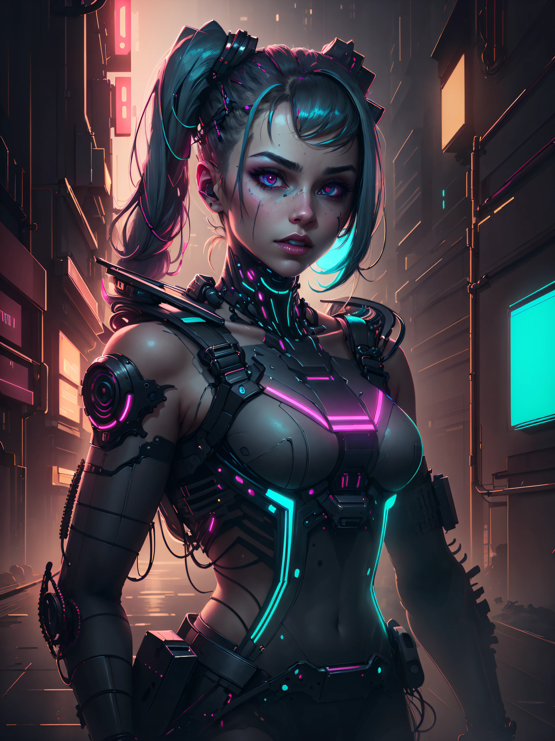 CyberpunkAI, neon, portrait of 1girl