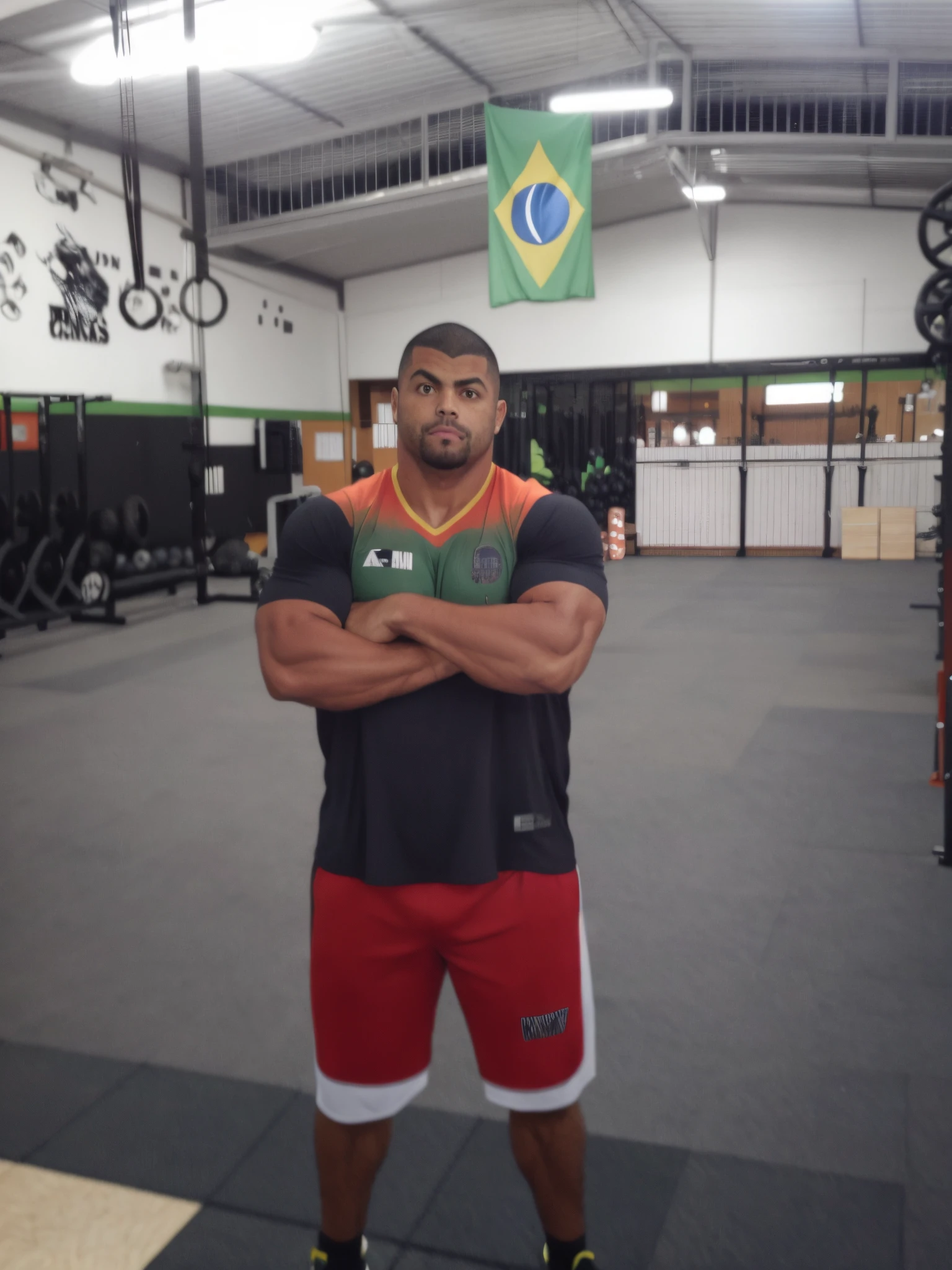 there is a man standing in a gym with his arms crossed, ronaldo nazario fenomeno, ronaldo nazario, muscular! crossfit, edu souza, icaro carvalho, caio santos, joe alves, ronaldo luis nazario de lima, david rios ferreira, by Willian Murai, ronaldo luis nazario da lima, dan dos santos