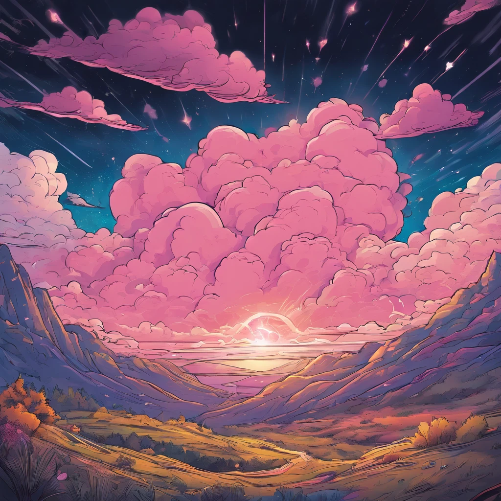 A pink cloud with lightning, (best quality,4k,8k,highres,masterpiece:1.2),ultra-detailed,(realistic,photorealistic,photo-realistic:1.37), HDR, vivid colors, sharp focus, ethereal atmosphere, electrifying energy, stormy night, surreal scenery, vibrant hues, captivating celestial display, dramatic lighting, otherworldly phenomenon, electrifying beauty, mystical aura, dynamic movements, [subtle mist], [sublime textures], [dramatic contrast], [intricate details], [dreamlike ambiance], [magical sensation].