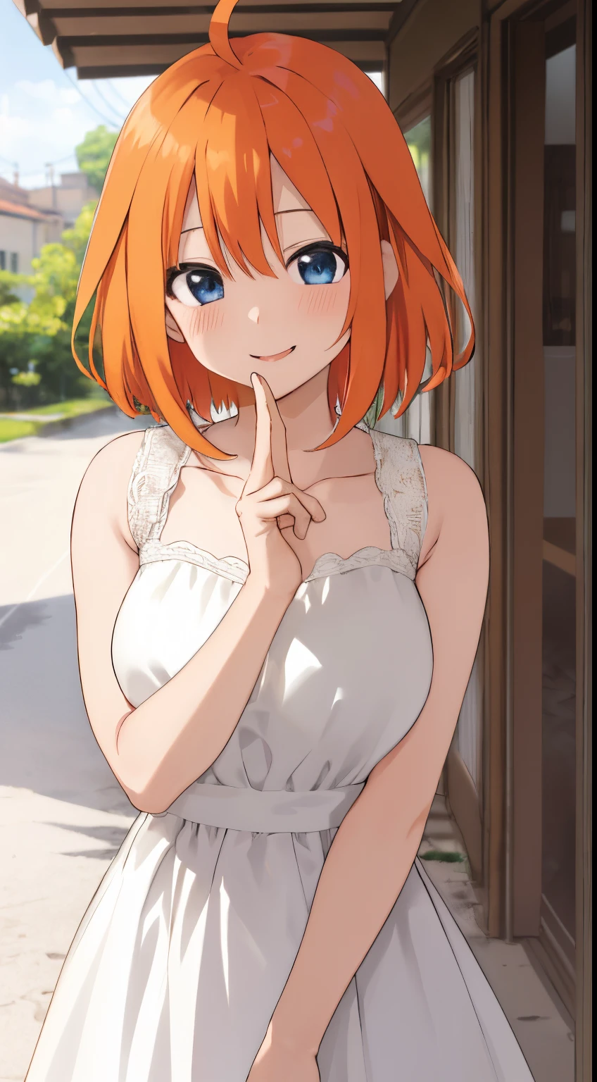 Nakano Yotsuba, Orange hair、wedding dress:1.4、look at viewr,A smile