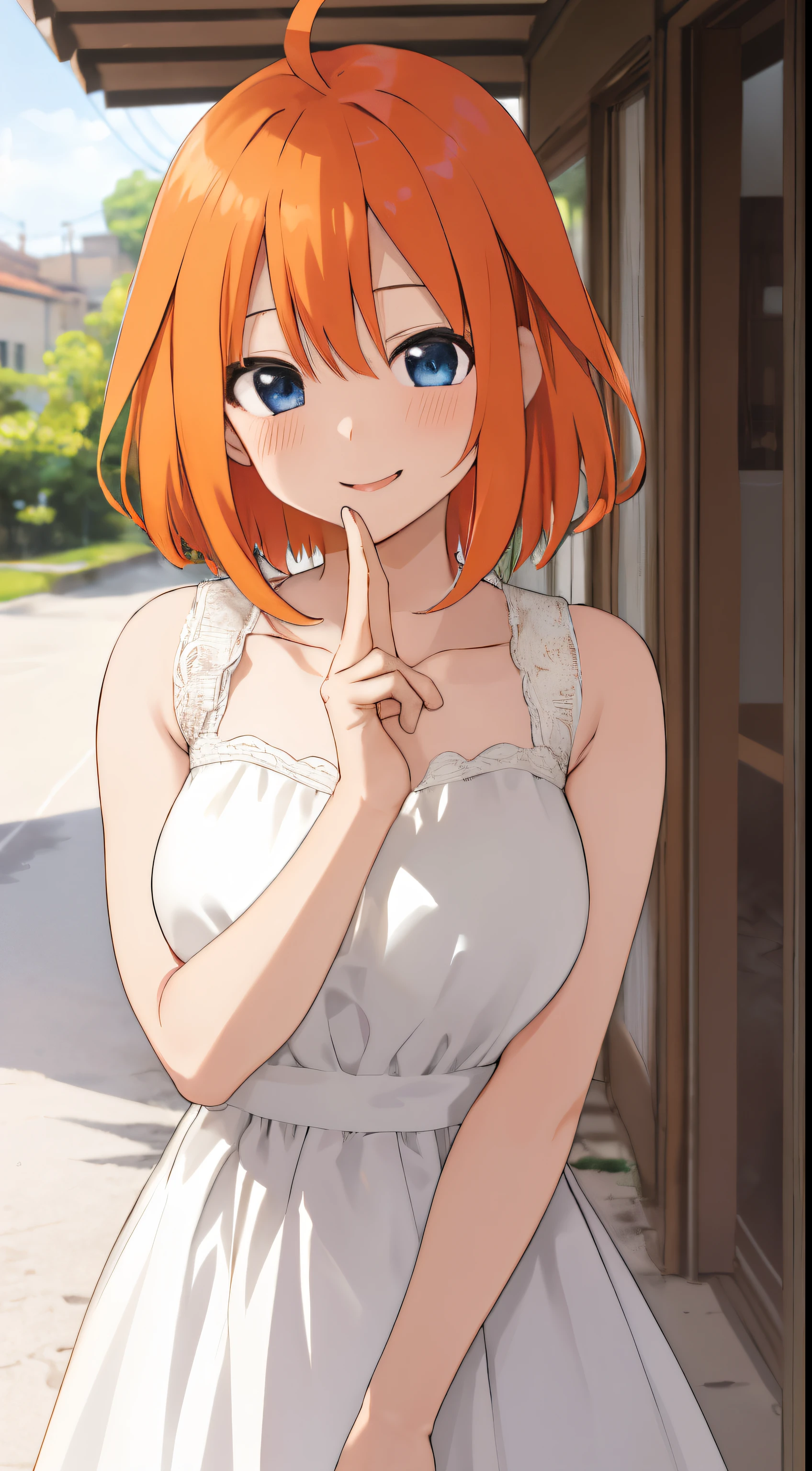 Nakano Yotsuba, Orange hair、wedding dress:1.4、look at viewr,A smile