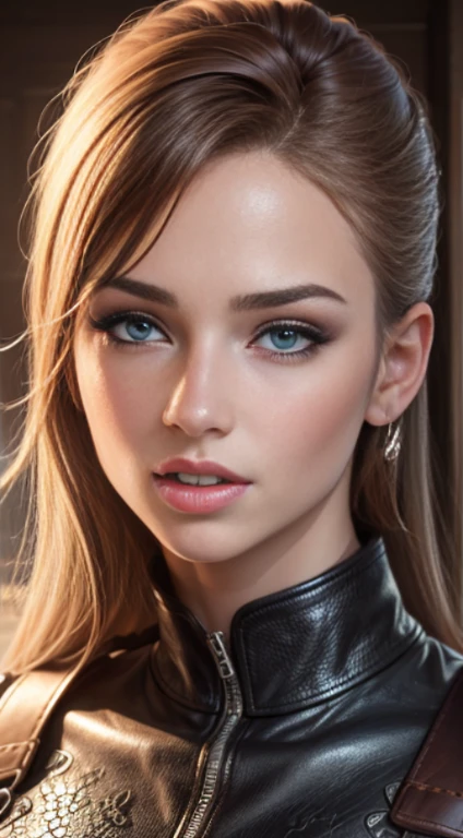 quality (photo realistic style, UHD, 16k, textured leather, hight resolution), licking lips, a portrait of a beautiful woman, The perfect female face