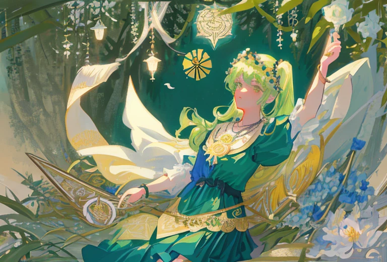 Tasks Creating tools Studio SeaArt Bot Txt2Img Default 11:21:36 Expires in 14 days(her)
tmasterpiece、topquality、Alphonse Mucha、Jugendstil、 (Tarot card style:1.3)、Unique Tarot Card Structure, including floral and green elements、 blunt bangs、Long hair with pink double ponytails,,,、Upper torso、looking at the viewers、 In the middle of a green garden、Mysterious girl in a floral dress、Enjoy the sunshine, which illuminates flowering plants and ancient tarot symbols.、Dance with Unearthly Creatures。 roses、lily、Cherry trees、calamus、leaves、moss、vine、Elegant dresses, Inspired by nature、Necklace with flowers and leaves、耳环、circlet、A bracelet、hair ornaments、Butterflies、bird、bee、Tarot symbols, Reimagined with floral and green ornaments、godesses、Flower Garden、woods、Natural background, like a, For example, shore of the lake、Efficient use of light and shadow、 Realistic & Ультрареалистичный 3D、zentangle、birds