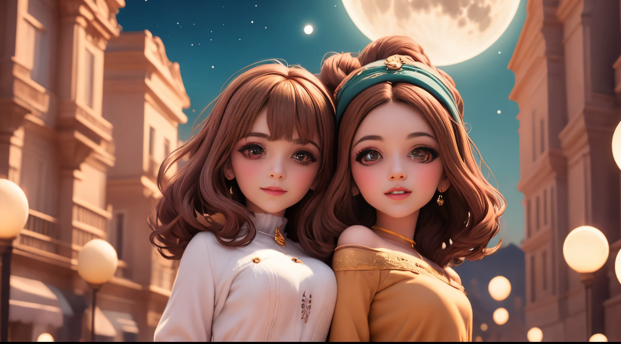 Mujer con pelo marron ojos celestes y lunar en la mejilla