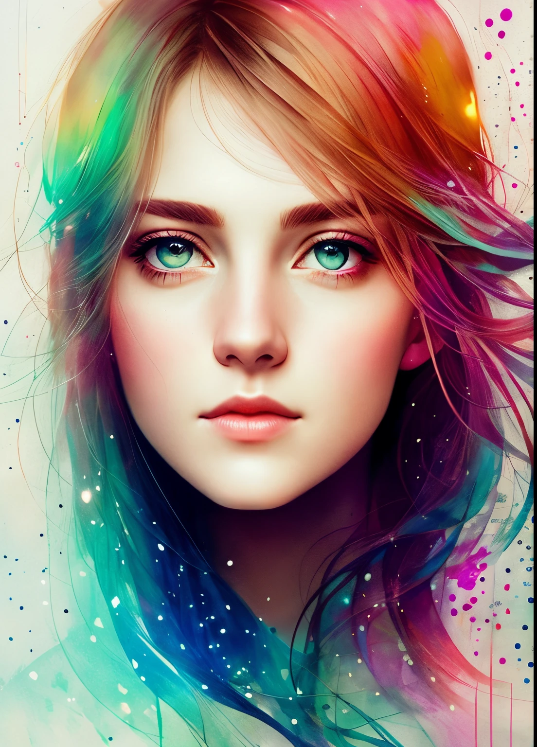 woman with agnes cecile, glowing design, pastel colors, ink drops, autumn lights