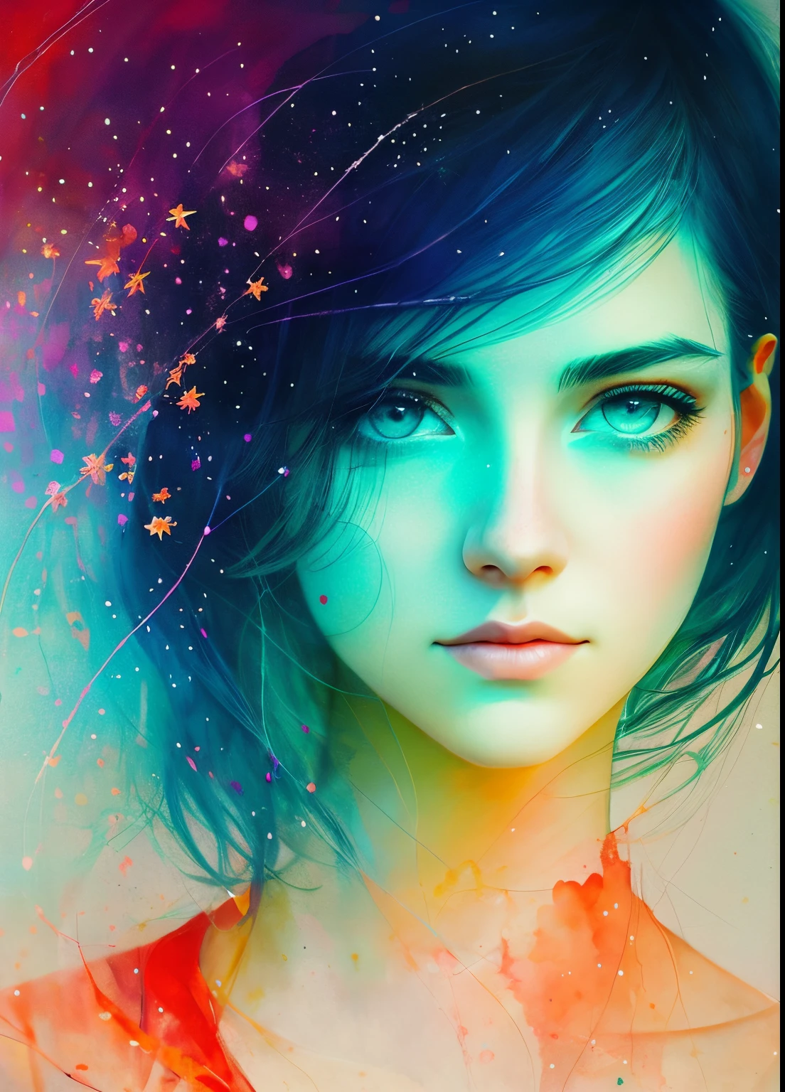 woman with agnes cecile, glowing design, pastel colors, ink drops, autumn lights
