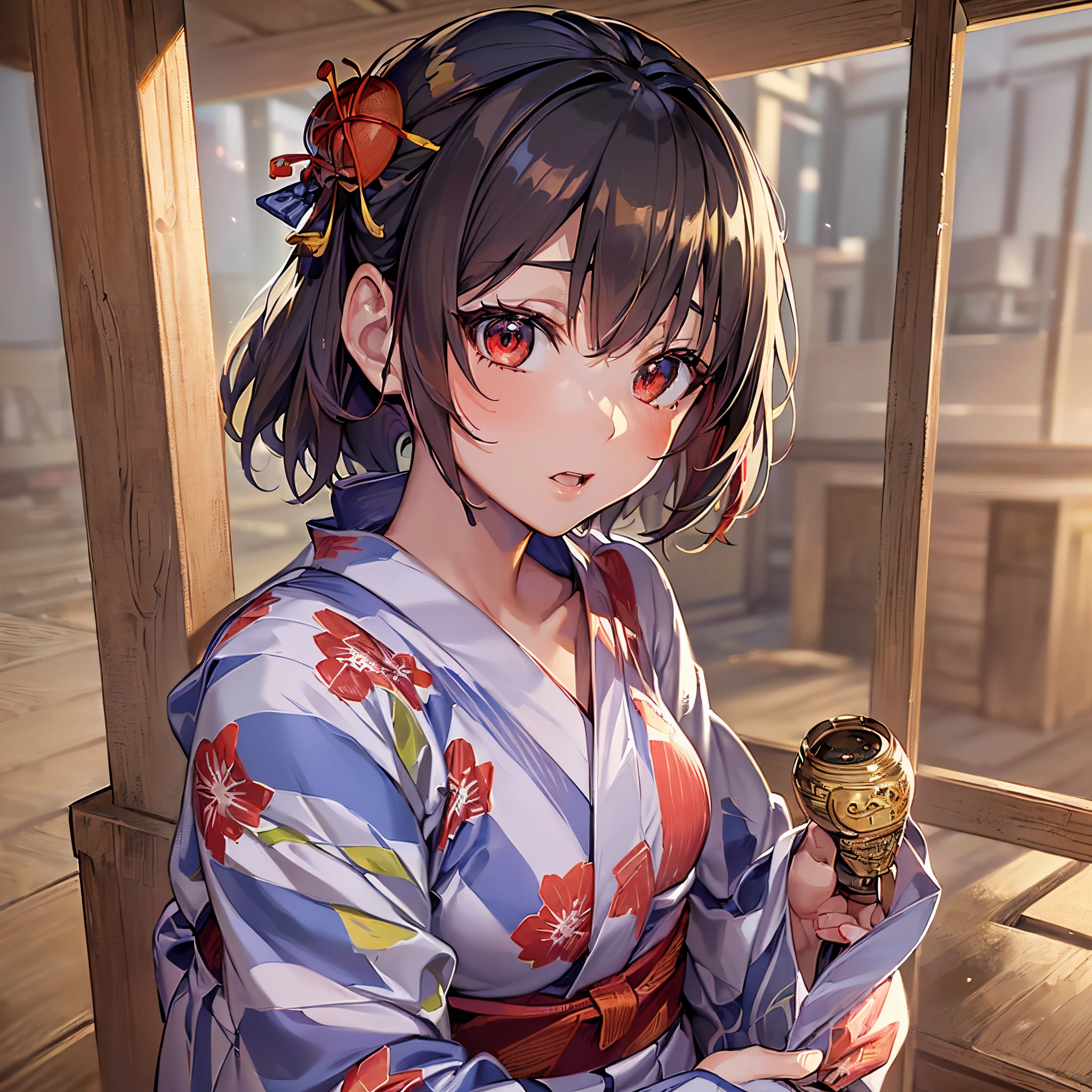 ((Finest quality)),(超A high resolution),(ultra-detailliert),(Meticulous portrayal),((Best Anime)),(Finest works of art),Ultra-Precision Art,The art of astounding depiction,Overwhelming descriptive power:1.5, (1人の女性:1.5),((Akkanbee:1.5),(red pattern yukata:1.5)