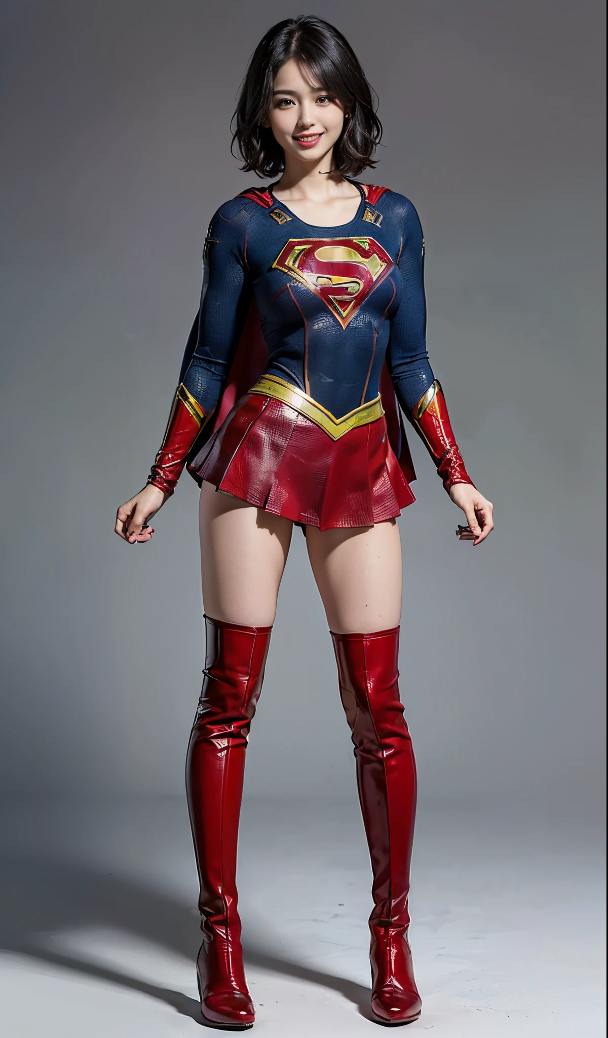 No background、(((Beautiful legs in black tights.)))、(((Legally express the beauty of your smile)))、((((Make the most of your original images)))、(((Supergirl Costume)))、(((Beautiful Hair)))、(((suffering)))、(((Please wear black tights....、Wear red boots)))、((Best image quality、8k))、((Highest quality、8k、masterpiece:1.3))、(((Preserve background )))、Sharp focus:1.2、Beautiful woman with perfect figure:1.4、Slim Abs:1.2、Wet body:1.5、Highly detailed face and skin texture、8k