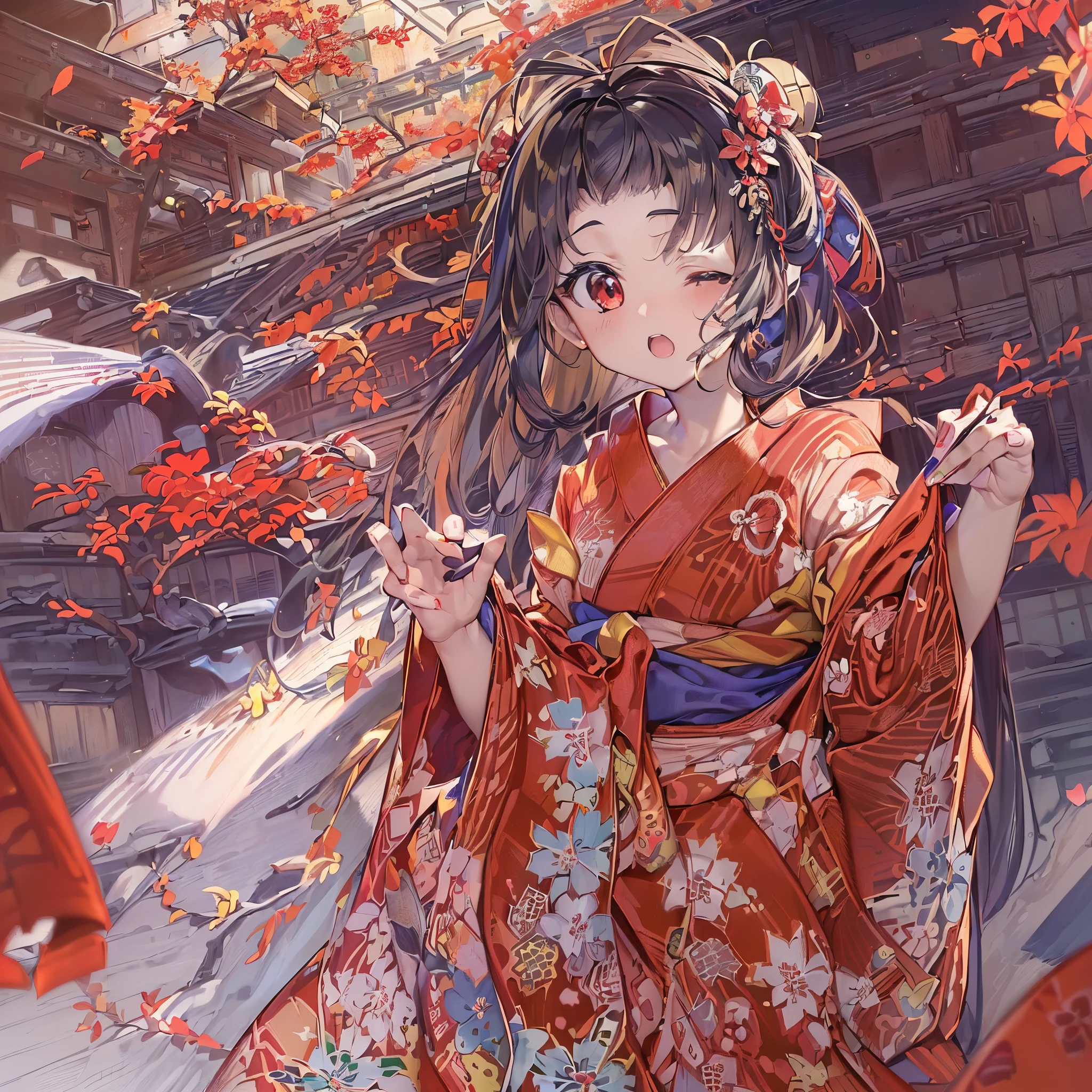 ((Finest quality)),(超A high resolution),(ultra-detailliert),(Meticulous portrayal),((Best Anime)),(Finest works of art),Ultra-Precision Art,The art of astounding depiction,Overwhelming descriptive power:1.5, (1人の女性:1.5),((Akkanbee:1.5),(red pattern yukata:1.5)