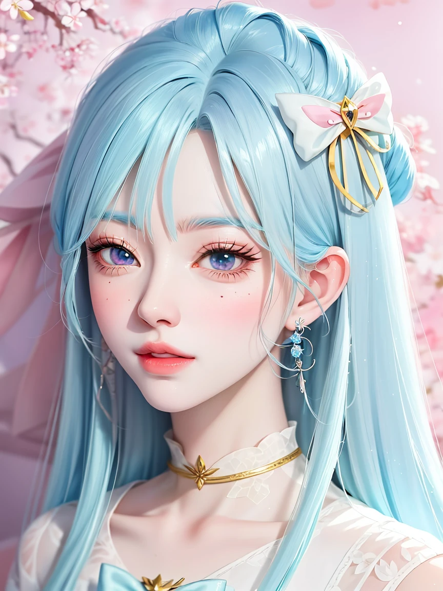 anime girl with blue hair and a blue bow, beautiful anime style, beautiful anime portrait, beautiful anime girl, perfect white haired girl, beautiful anime woman, portrait knights of zodiac girl, beautiful anime art style, pretty anime girl, stunning anime face portrait, cute anime girl portraits, anime character art, pretty anime character design, anime character, attractive anime girl