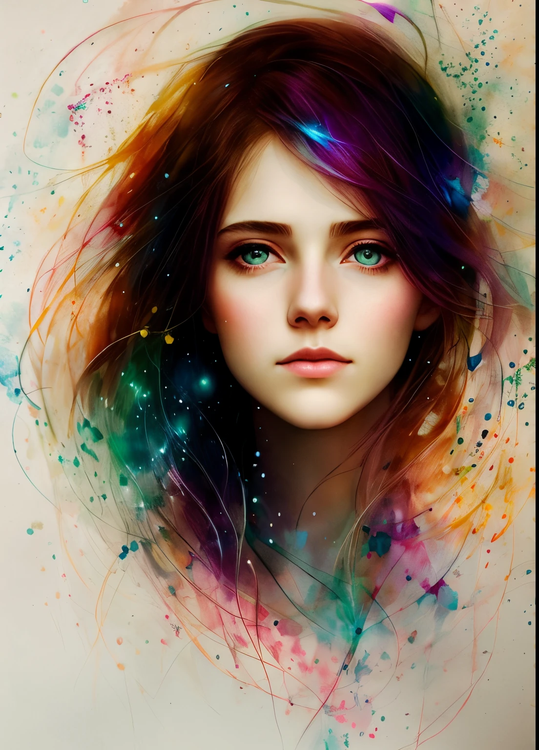 woman with agnes cecile, glowing design, pastel colors, ink drops, autumn lights