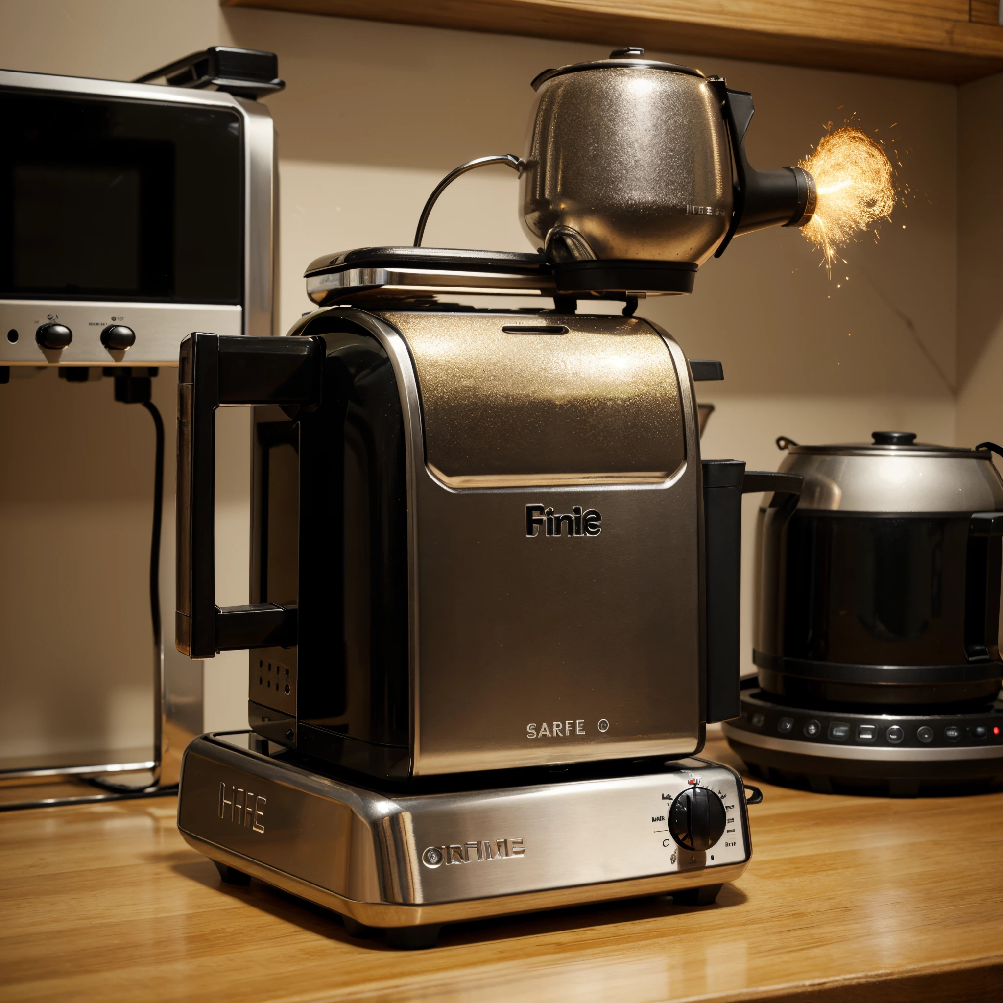 Combine a toaster and coffee maker, get a new forging gadget, add some sparkle and absurdity, a little quirky, looks stupid and very uncomfortable, extremely lethal, Very realistic