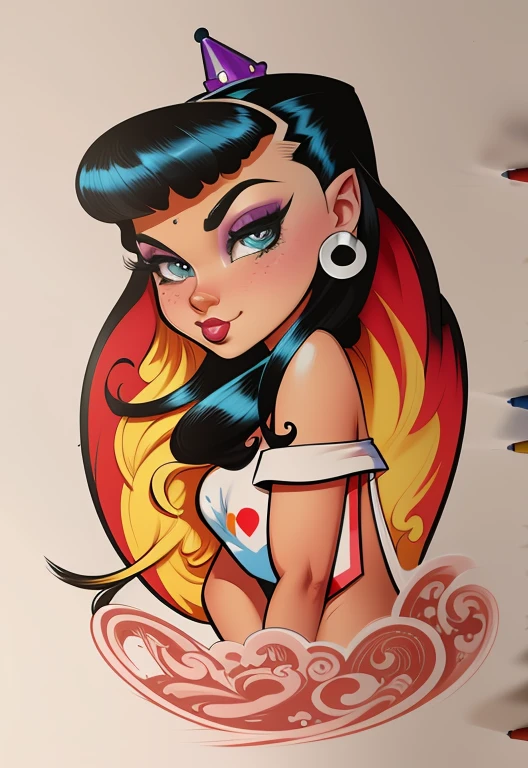 desenho animado de uma mulher com cabelo verde e blusa preta, estilo de arte lowbrow, arte dos desenhos animados, arte estilo lowbrow, Cartoon style illustration, estilo de arte dos desenhos animados, pintura digital dos desenhos animados, arte dos desenhos animados, arte lowbrow, com tinta e cor, Dan DeCarlo estilo de arte, in illustration style digital, full-colour illustration, monstergirl, in cartoon style, estilo dos desenhos animados