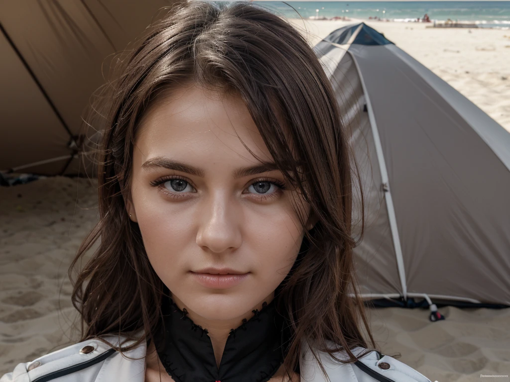((best quality)), ((Meisterwerk)), (Detailliert), Perfektes Gesicht, 1.1, Hochdetaillierte Gesichts- und Hautstruktur, Detaillierte Augen, Anastasia 24 year old russian on the beach