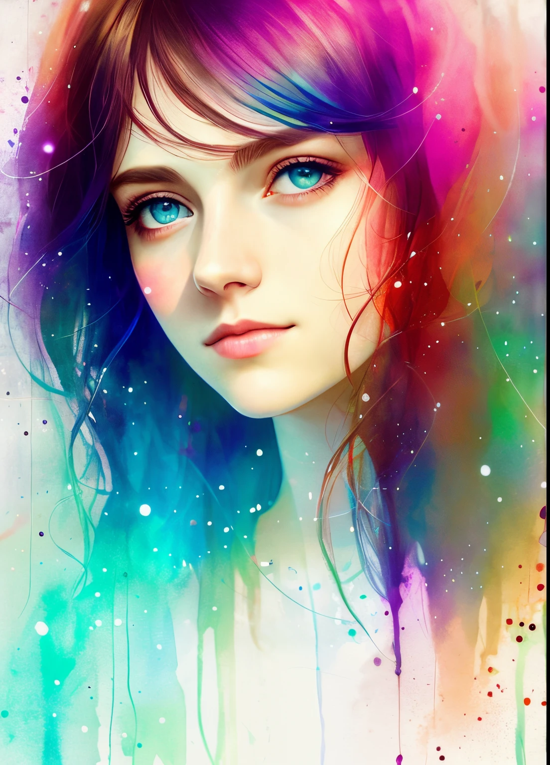 woman with agnes cecile, glowing design, pastel colors, ink drops, autumn lights