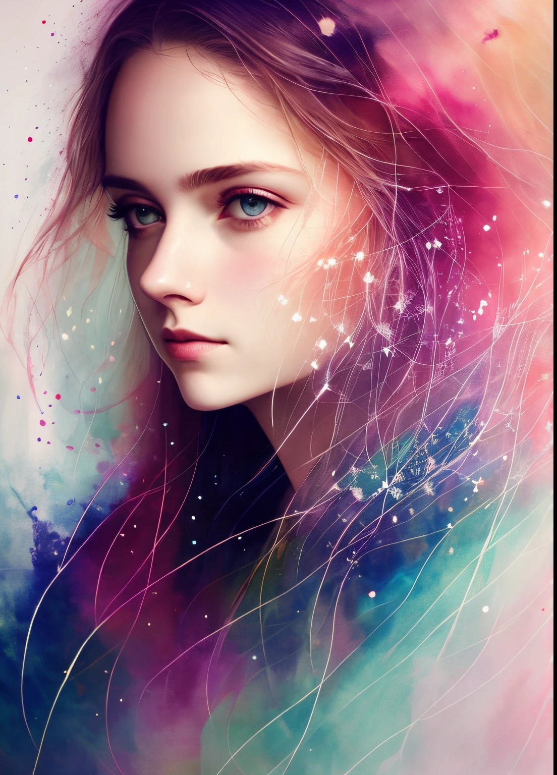 a woman by agnes cecile, luminous design, pastel colours, ink drips, autumn lights