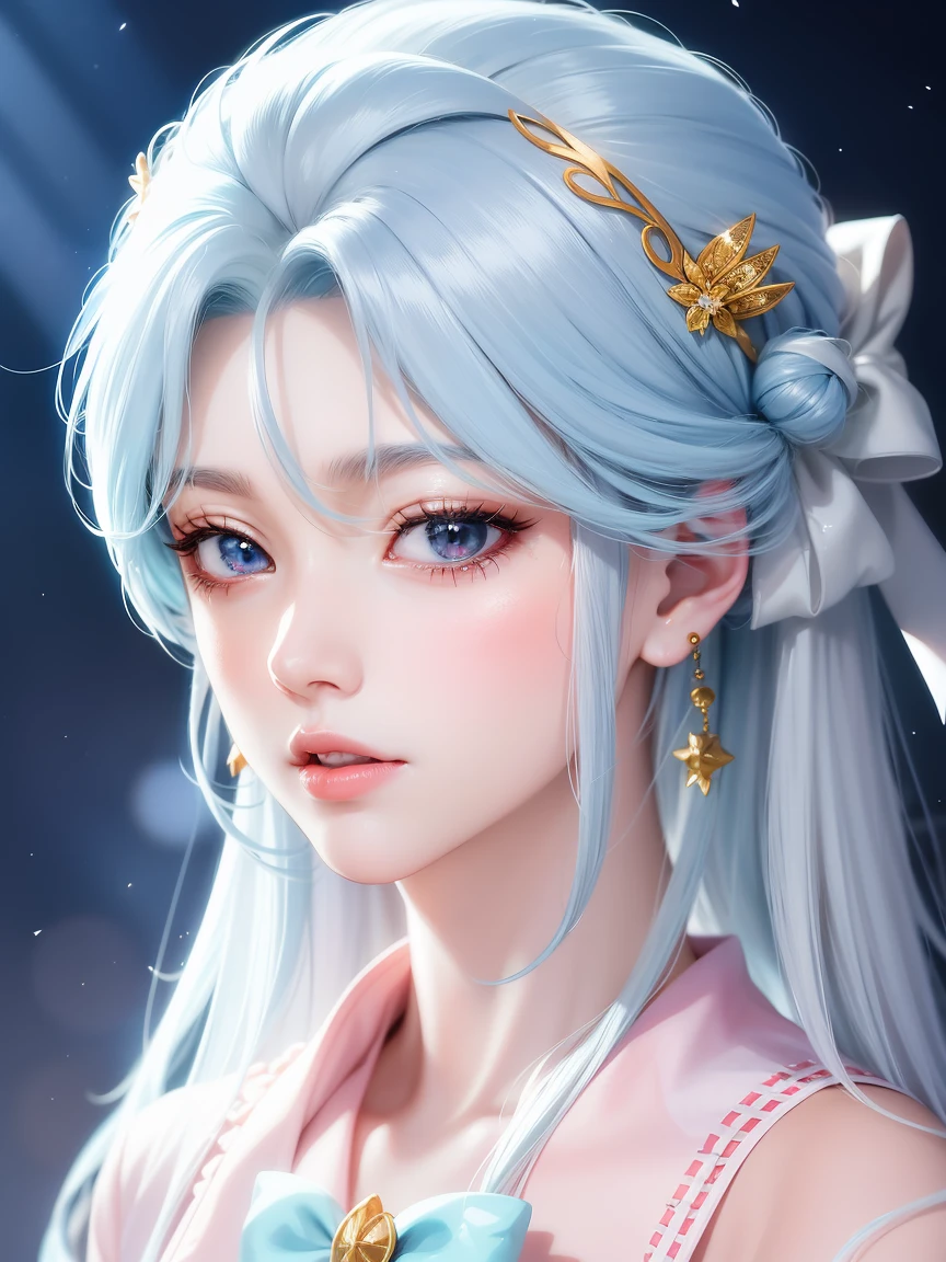 anime girl with blue hair and a blue bow, beautiful anime style, beautiful anime portrait, beautiful anime girl, perfect white haired girl, beautiful anime woman, portrait knights of zodiac girl, beautiful anime art style, pretty anime girl, stunning anime face portrait, cute anime girl portraits, anime character art, pretty anime character design, anime character, attractive anime girl, full body