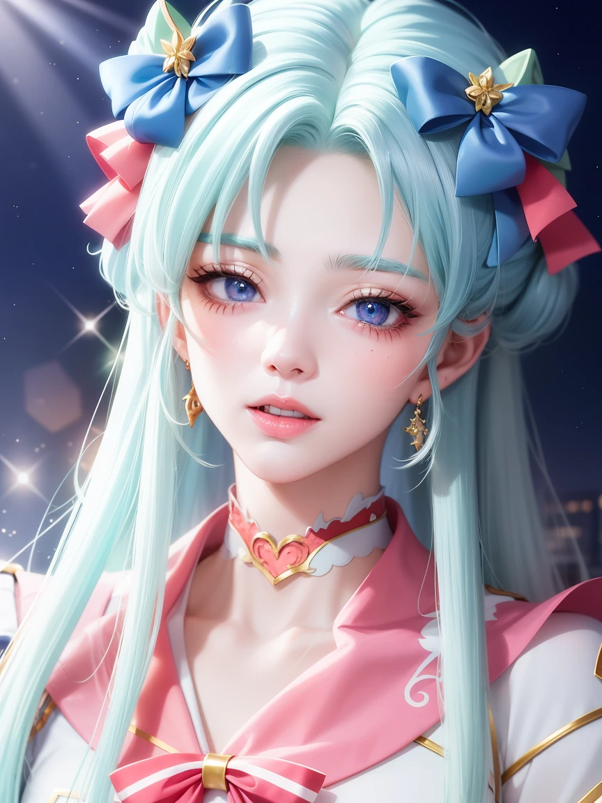 anime girl with blue hair and a blue bow, beautiful anime style, beautiful anime portrait, beautiful anime girl, perfect white haired girl, beautiful anime woman, portrait knights of zodiac girl, beautiful anime art style, pretty anime girl, stunning anime face portrait, cute anime girl portraits, anime character art, pretty anime character design, anime character, attractive anime girl, full body