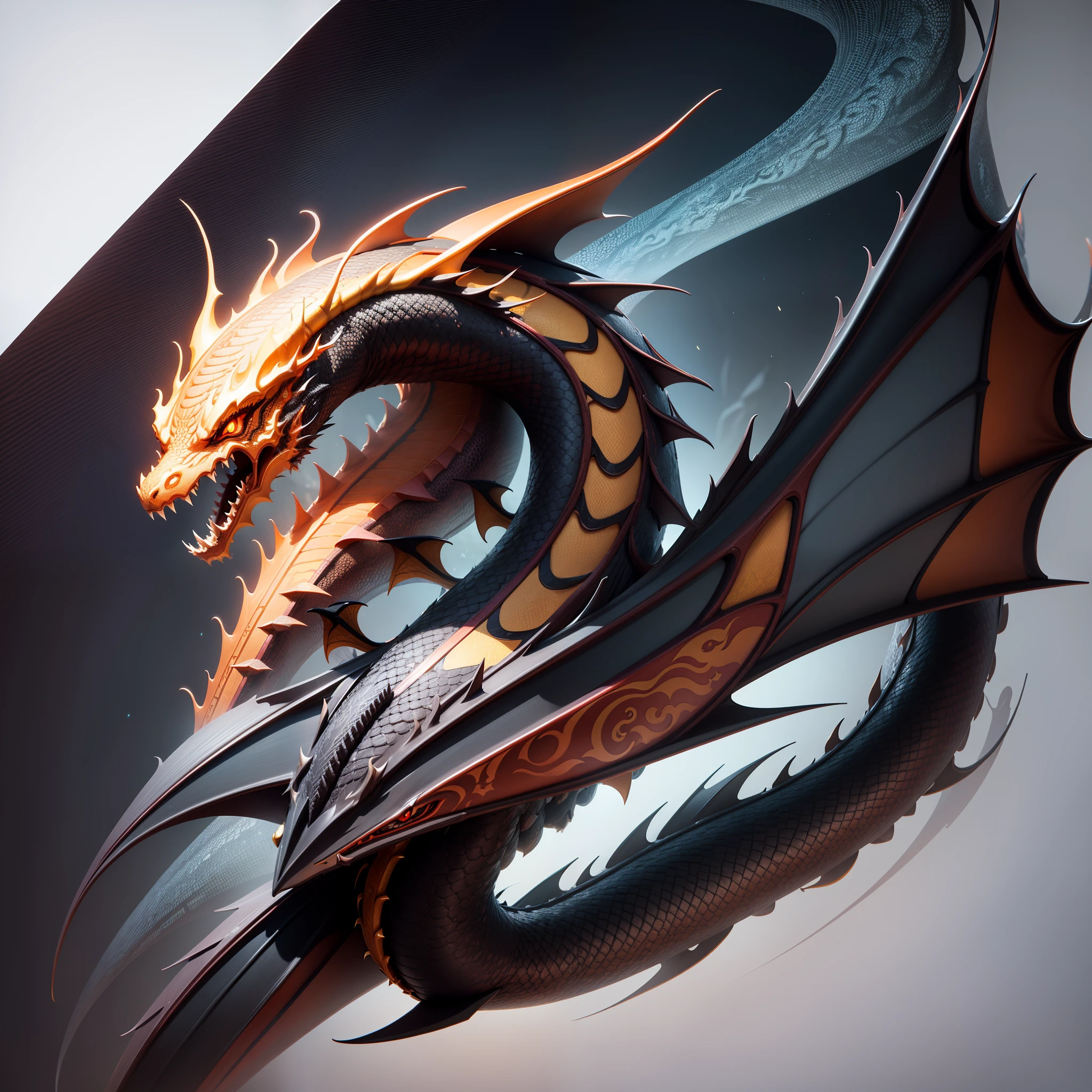 Create a vector logo, drak, chinesedragon, outlines, Center design, Leonardo diffusion reference, Mid-career reference, 8K分辨率, Graphics Engine 5, 3D images, full frame