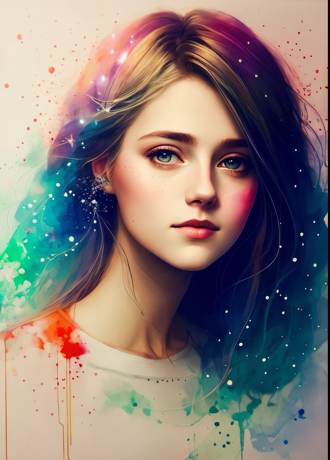 woman with agnes cecile, glowing design, pastel colors, ink drops, autumn lights