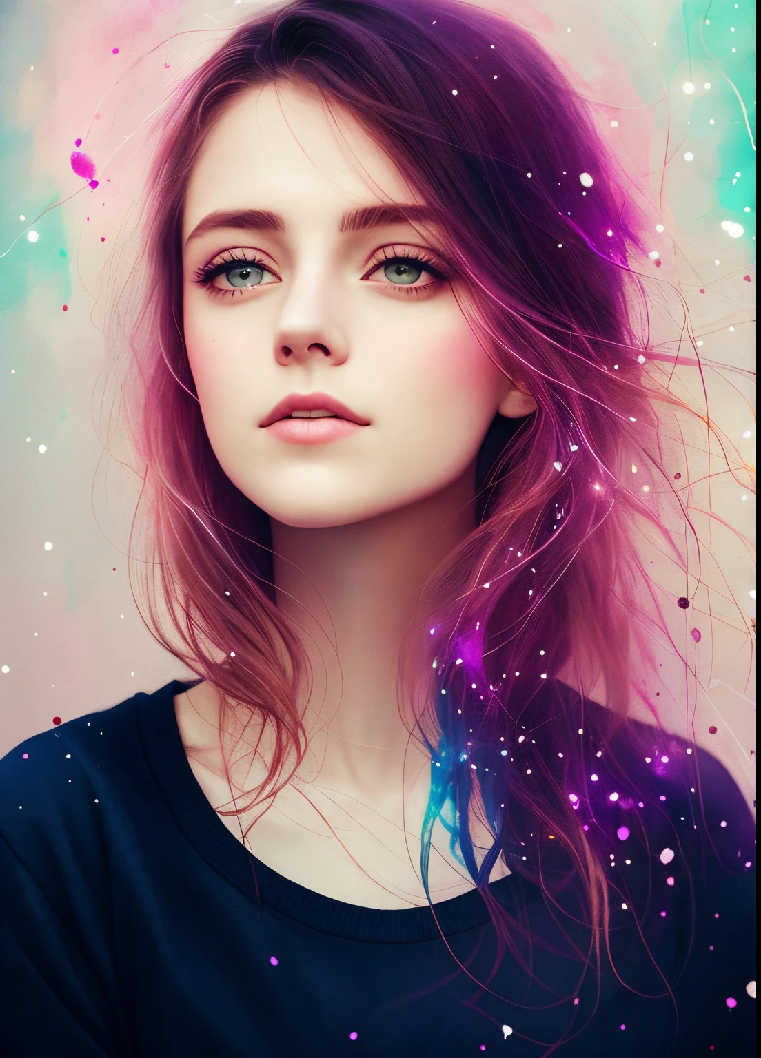 woman with agnes cecile, glowing design, pastel colors, ink drops, autumn lights