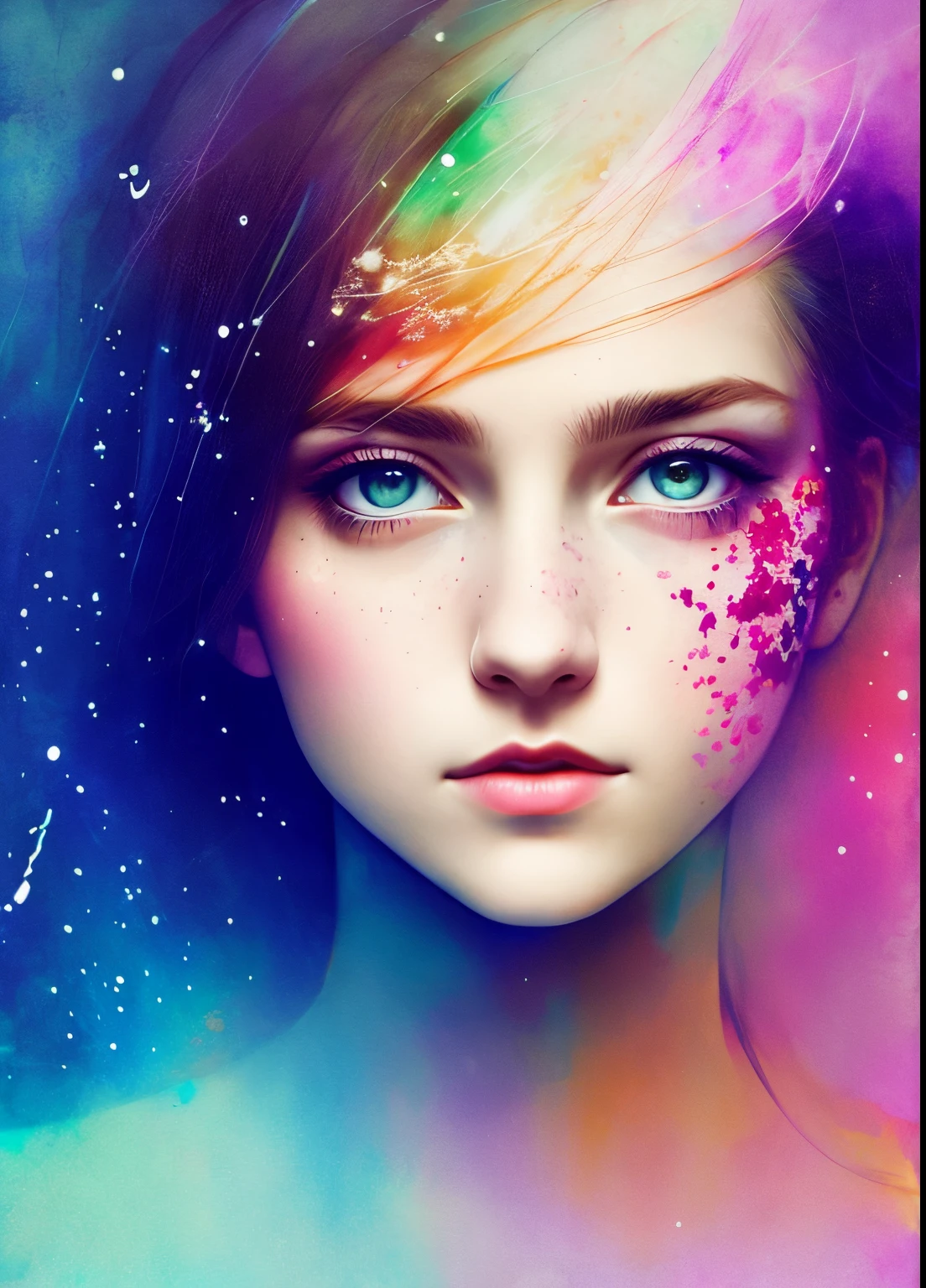 woman with agnes cecile, glowing design, pastel colors, ink drops, autumn lights