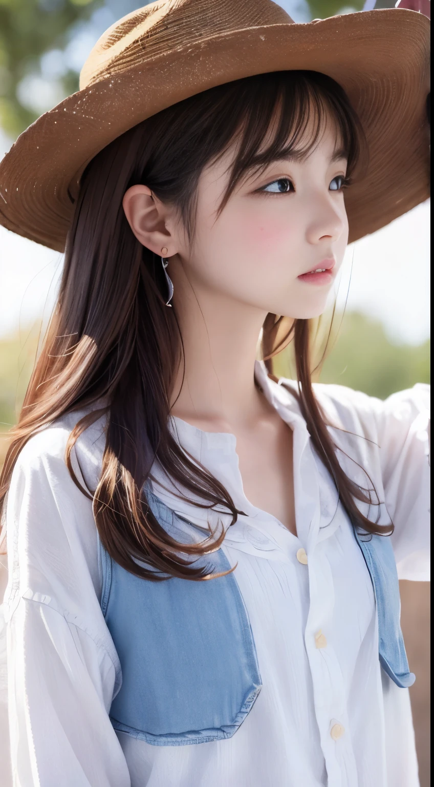 watercolor paiting、Pale shades、Beautiful colors、parfect anatomy、cowboy  shot、A girl&#39;s profile、、Cute  girl s