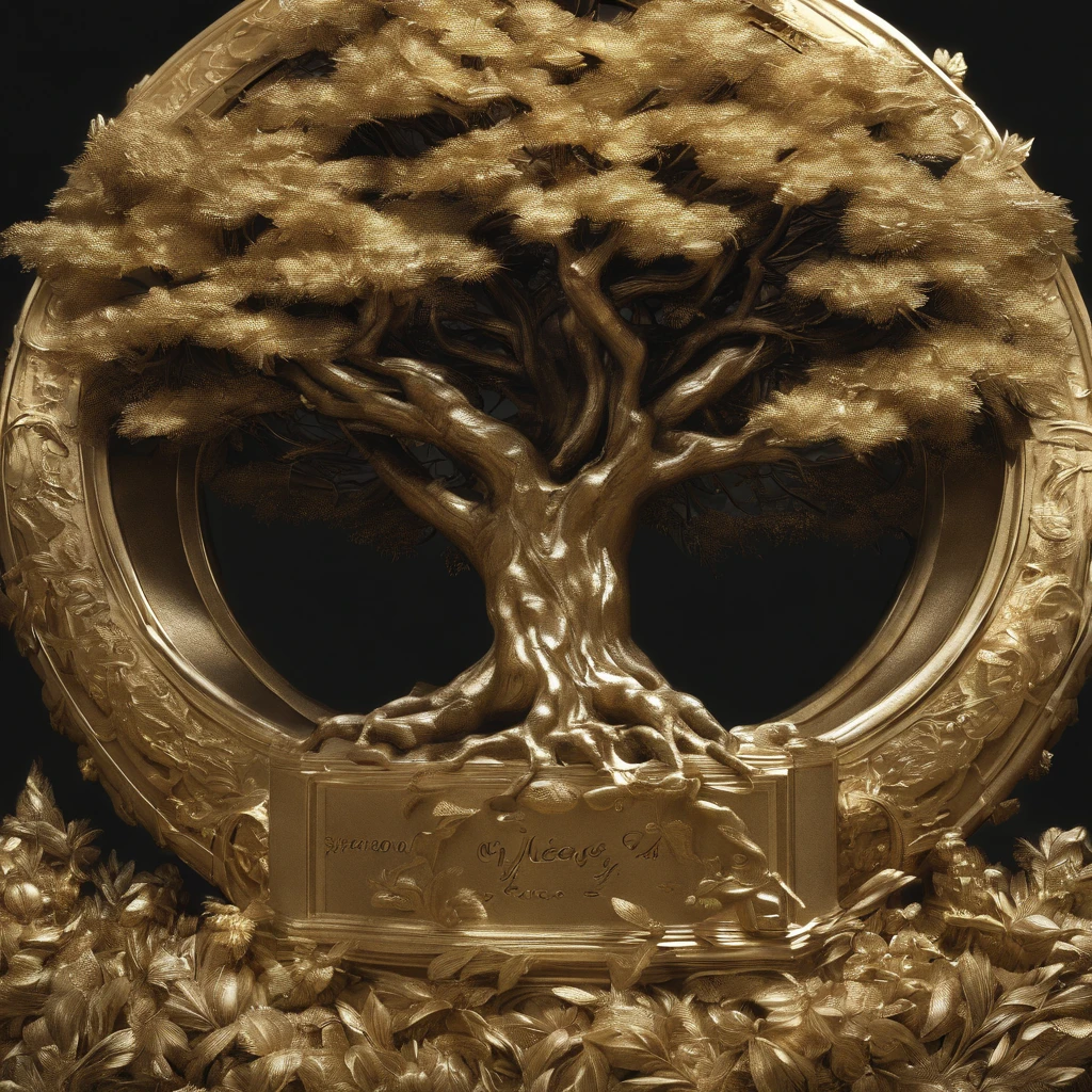 Best quality at best，A tree is surrounded by vines，The tree is surrounded by gold coins，Super clear and high quality