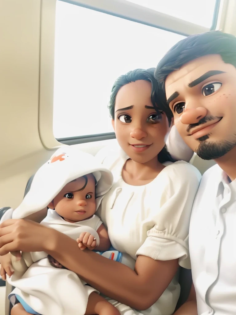 there is a man and woman sitting on a train with a baby, husband wife and son, jayison devadas, facebook post, happy family, reddit post, profile pic, well edited, captured on iphone, trending ,, having a time of our un-life, with a kid, vinayak, profile image, very clear picture, taken on iphone 1 3 pro