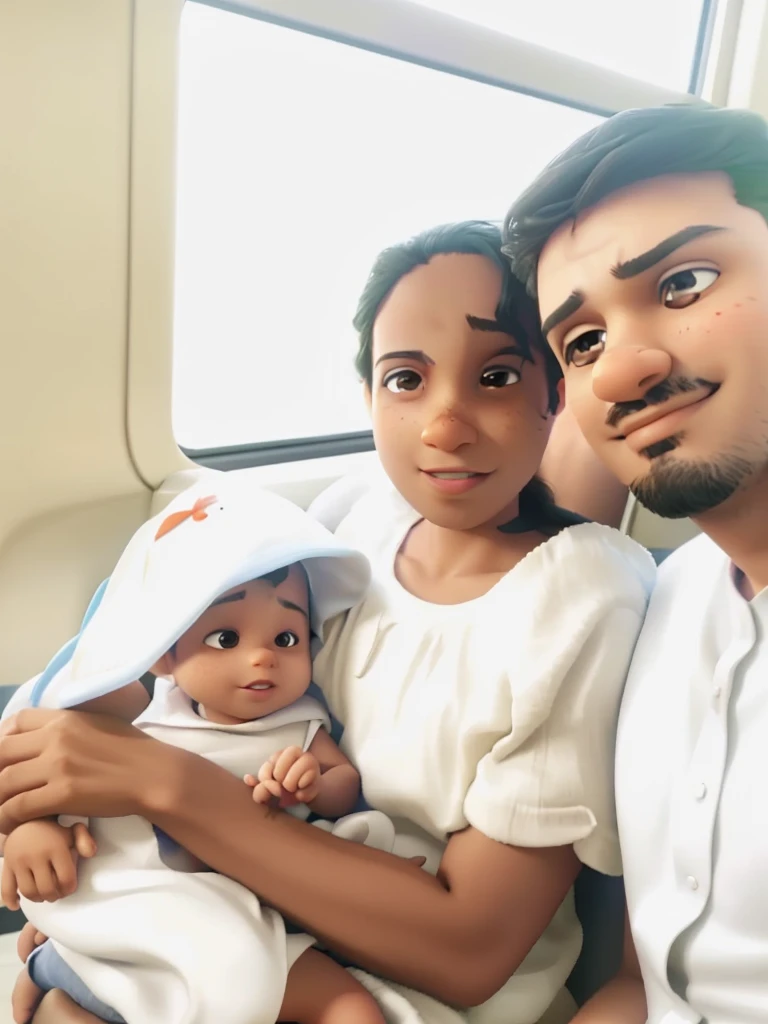there is a man and woman sitting on a train with a baby, husband wife and son, jayison devadas, facebook post, happy family, reddit post, profile pic, well edited, captured on iphone, trending ，, having a time of our un-life, with a kid, vinayak, profile image, very clear picture, taken on iphone 1 3 pro