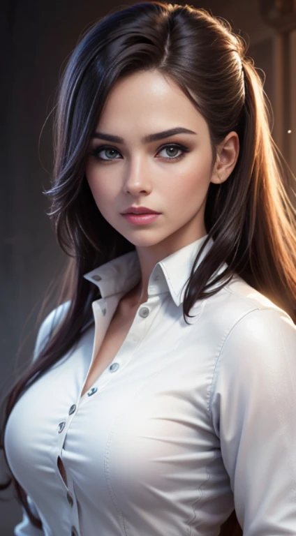 quality (photo realistic style, UHD, 16k, textured leather, hight resolution), a portrait of a beautiful woman, The perfect female face, white blouse