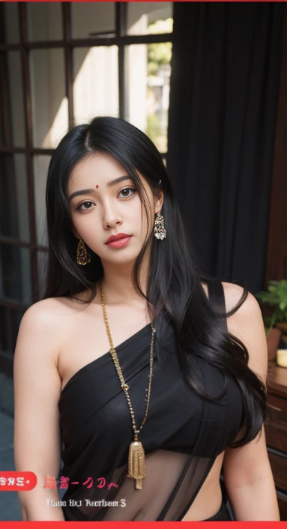 Big tits , black saree, black hair