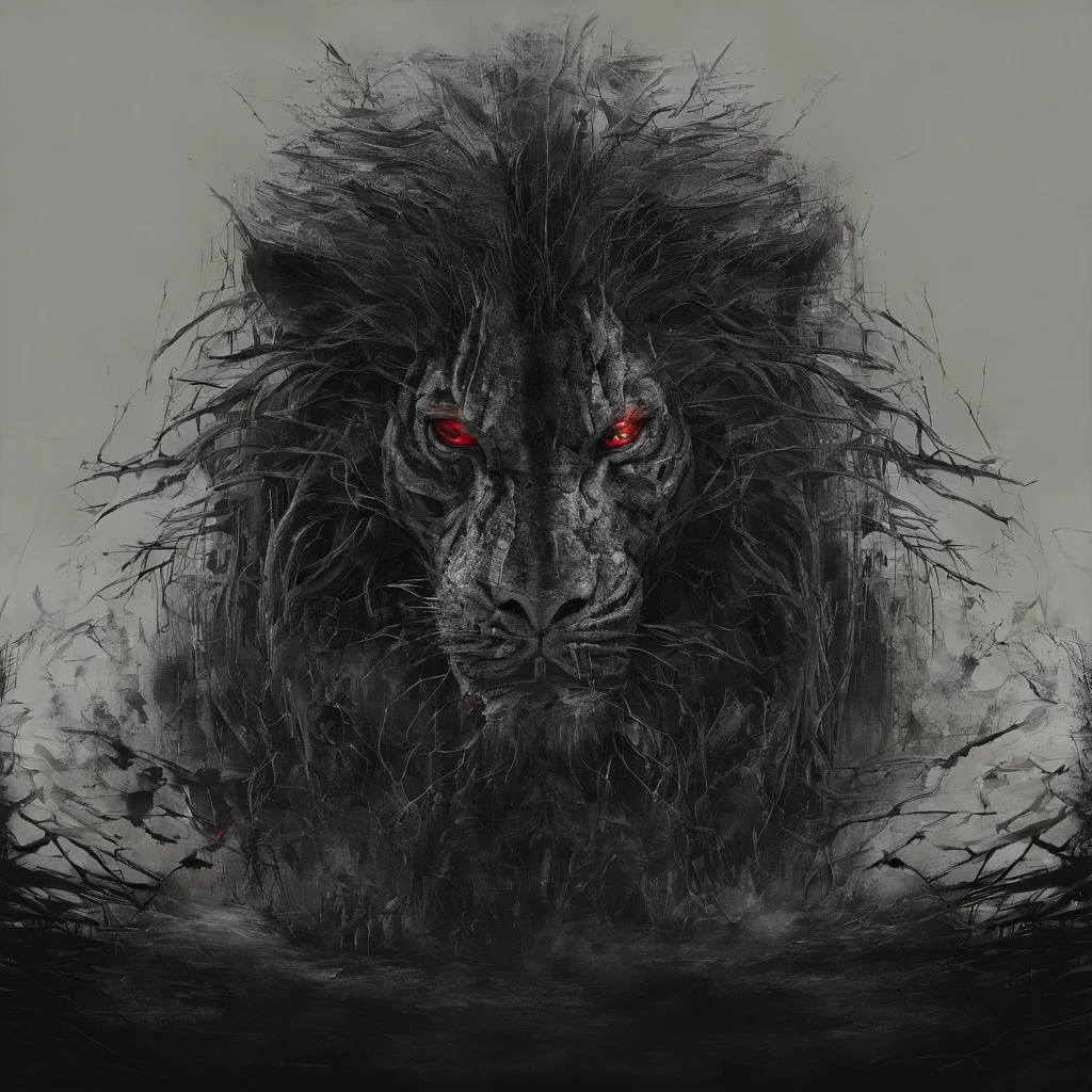 realisitic、the Lion、Big mouth open、red eyes