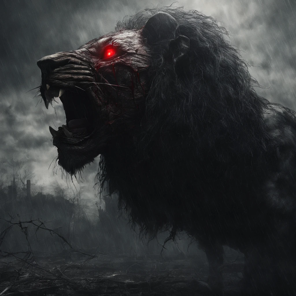 masuter piece、photos realistic、the Lion、red eyes