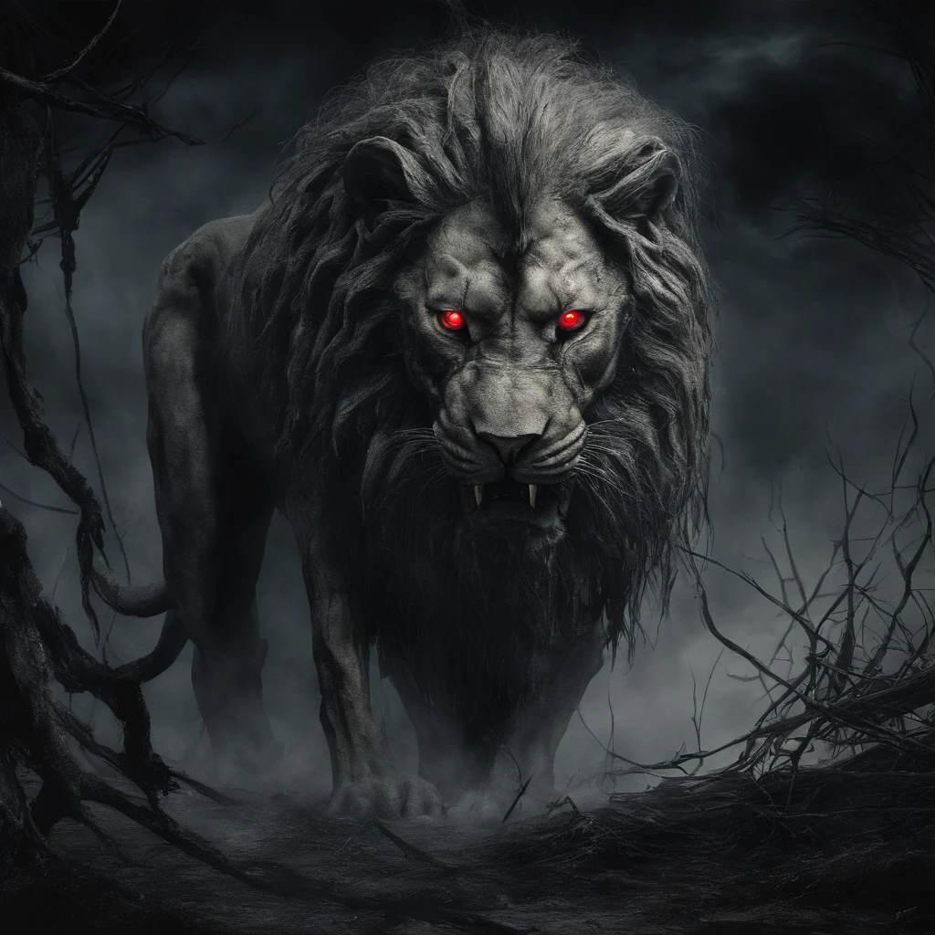 masuter piece、photos realistic、the Lion、red eyes