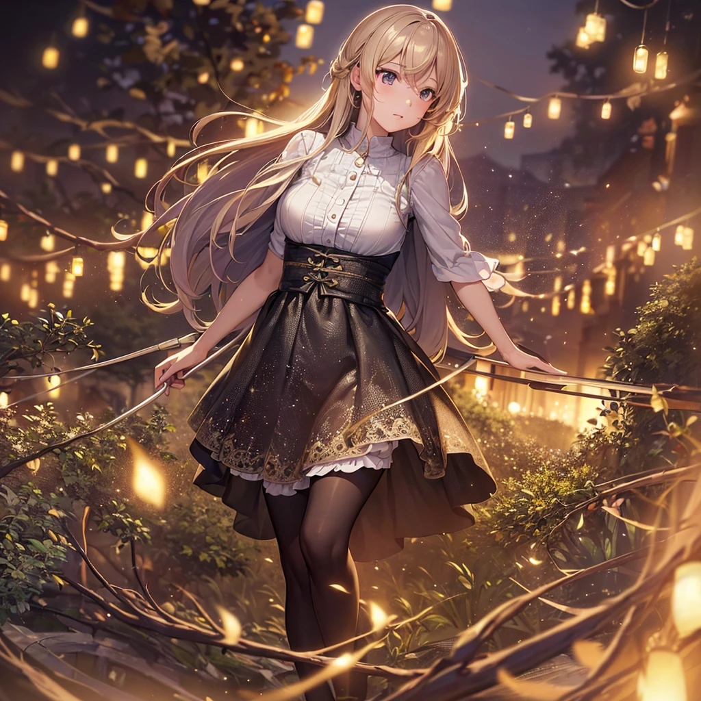 (8K, of the highest quality, masutepiece: 1.2), (Realistic, Photorealistic: 1.37), Super Detail, One girl, Wide-angle angle of view, Firefly Garden, There are many small faint lights and fireflies flying around, Night