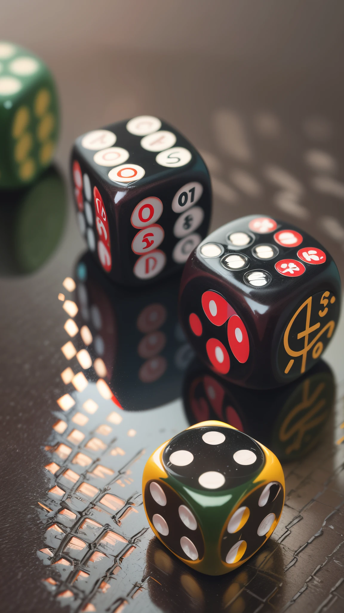 Colorful multiple dice, Full HD, photorealistic, hyperrealistic, 16k --auto --s2