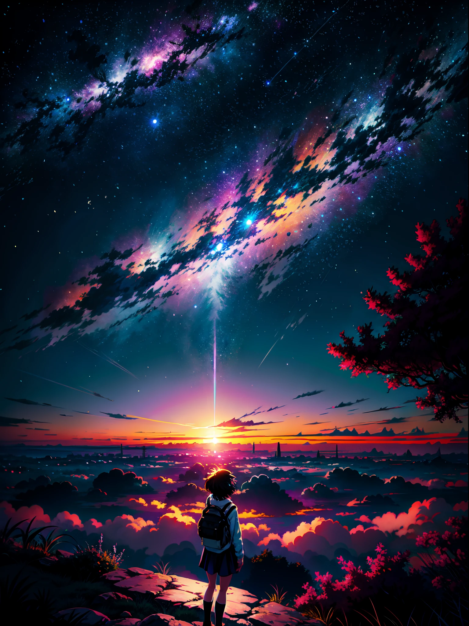 anime wallpapers of a girl looking at a view of the sky and stars, cosmic skies. by makoto shinkai, anime art wallpaper 4 k, anime art wallpaper 4k, anime art wallpaper 8 k, anime sky, amazing wallpaper, anime wallpaper 4 k, anime wallpaper 4k, 4k anime wallpaper, makoto shinkai cyril rolando, anime background art