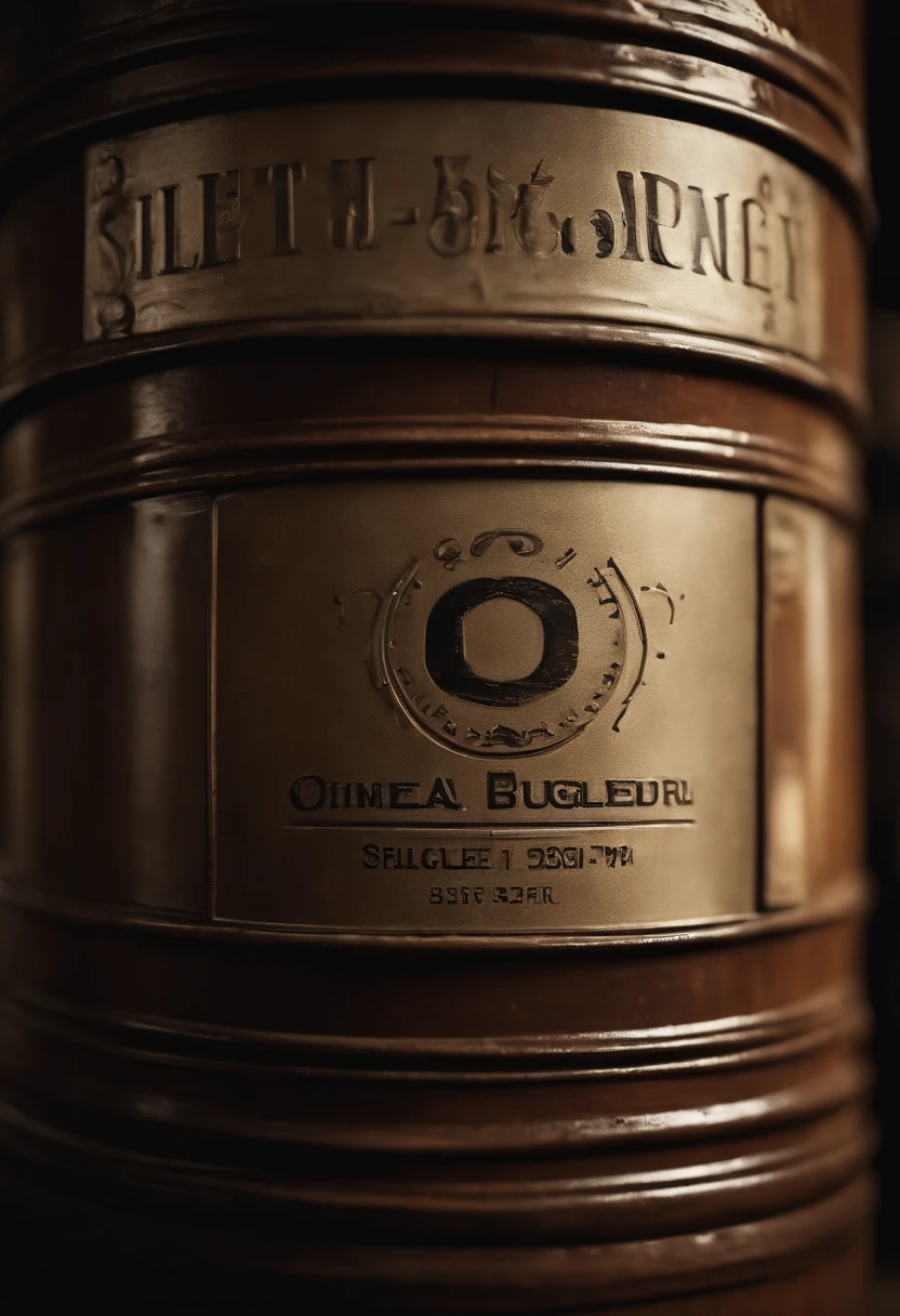 A close-up shot of a barrel of oil being labeled and stamped with identification marks, showcasing the attention to detail and regulation involved in the oil industry, creating a visually detailed and informative image.