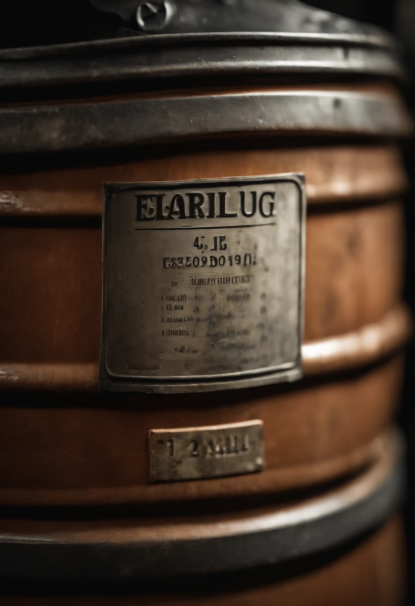 A close-up shot of a barrel of oil being labeled and stamped with identification marks, showcasing the attention to detail and regulation involved in the oil industry, creating a visually detailed and informative image.