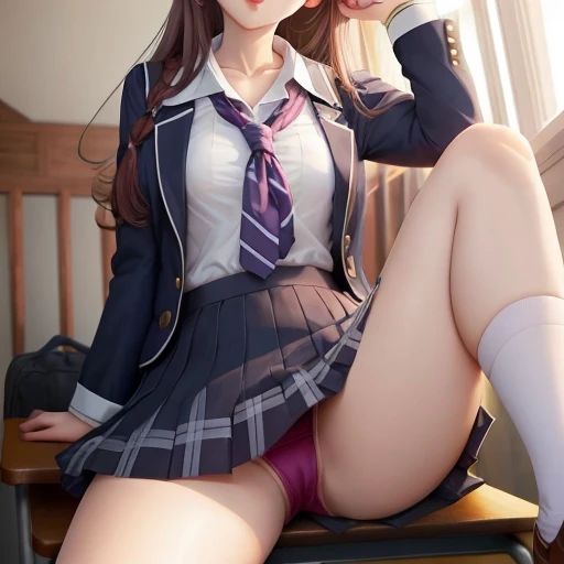 Anime Girls Schoolgirl Uniform Skirt Thigh Panty Shot Open Legs