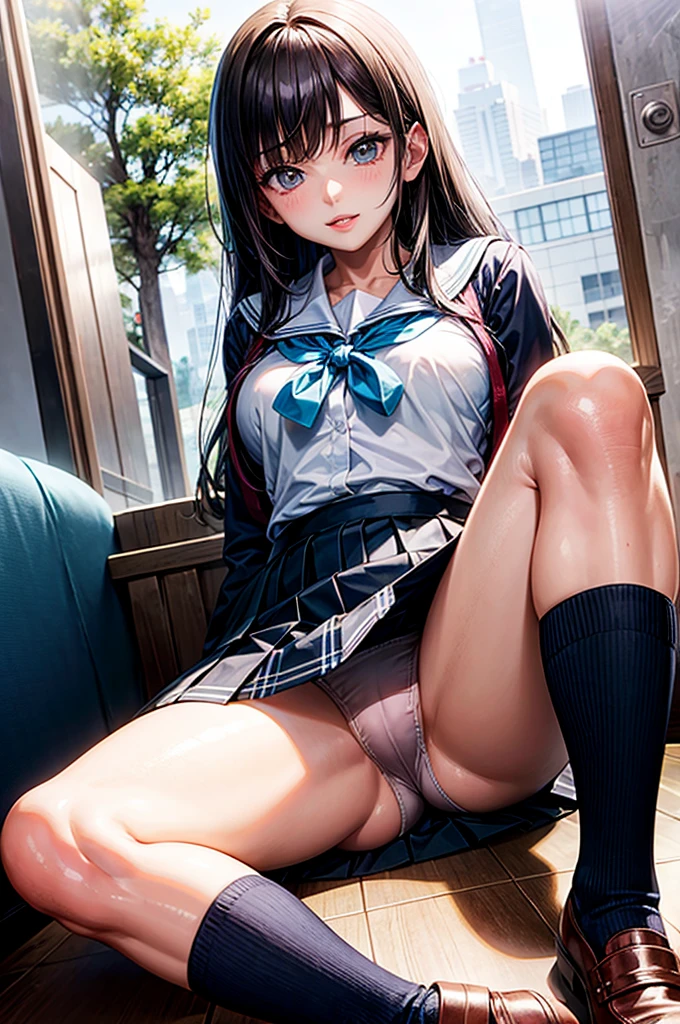 Anime girl Uniform Skirt Thigh Panty Shot Open Legs