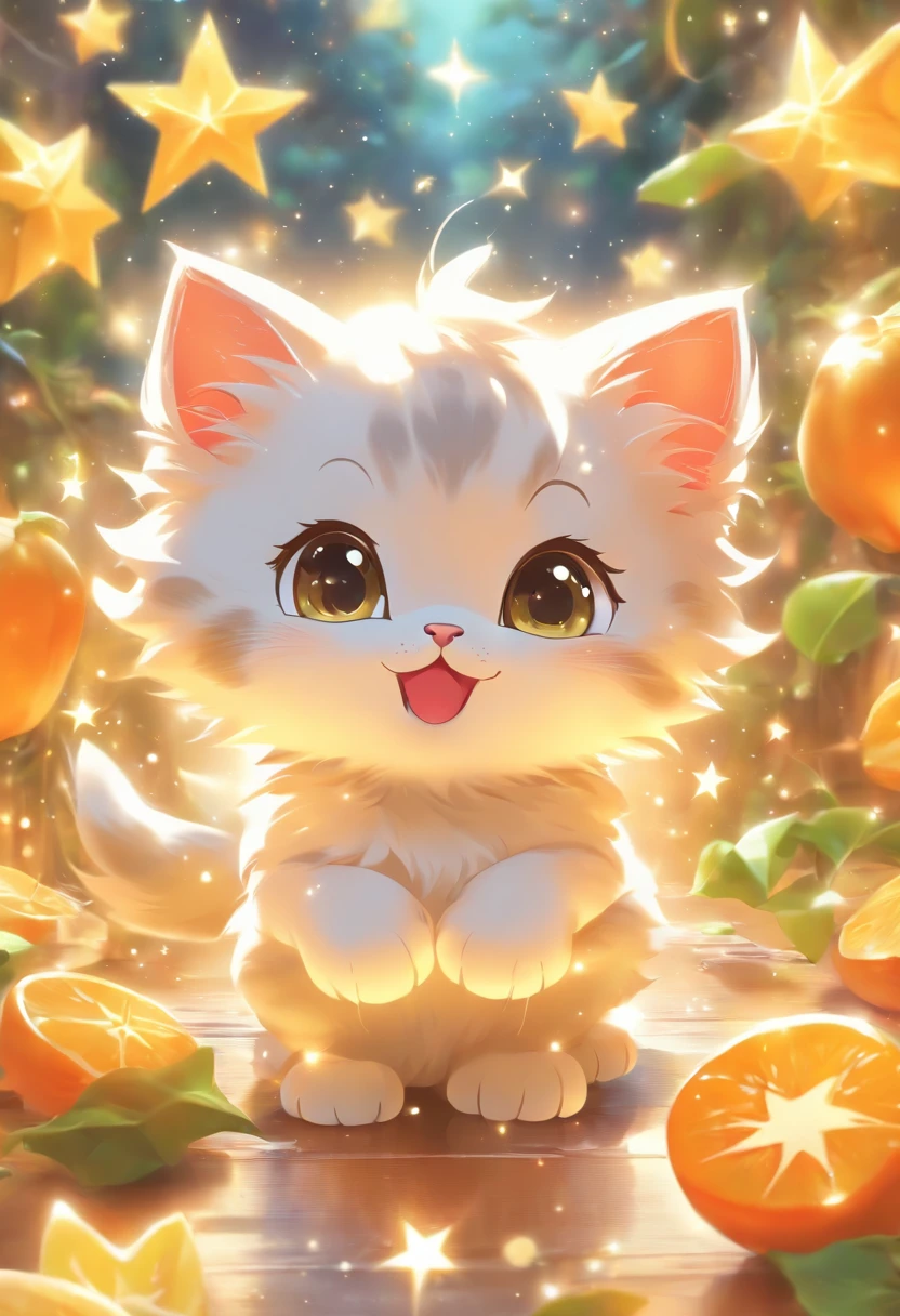 Cute vector of a kitten with star fruit, style of anime, M Jenny style, Digital illustration, nearing perfection, The is very detailed, smooth private parts, Focus sharp, illustratio, 4K分辨率
