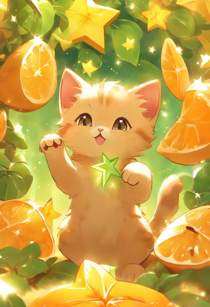 Cute vector of a kitten with star fruit, style of anime, M Jenny style, Digital illustration, nearing perfection, The is very detailed, smooth private parts, Focus sharp, illustratio, 4K分辨率