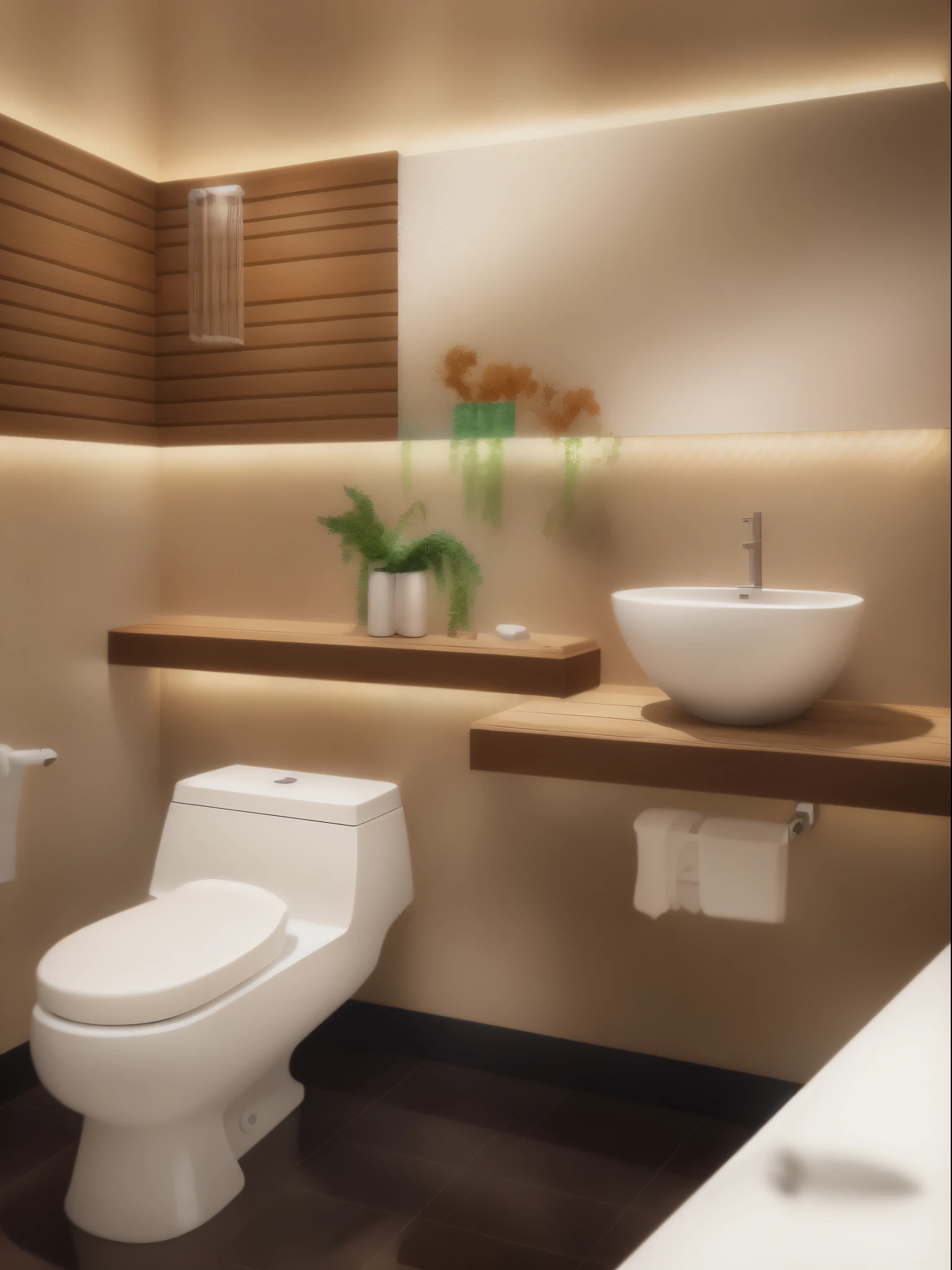 there is a toilet and sink in a bathroom with a wooden counter, modern bathroom, modern design, premium bathroom design, exquisite rendering, exquisite detail, bathroom, high quality rendering, artistic render, interior design, pristine and clean design, contemporary design, residential design, modern style, detailed rendering, in bathroom, rendering, clean and pristine design, extremely luminous bright design