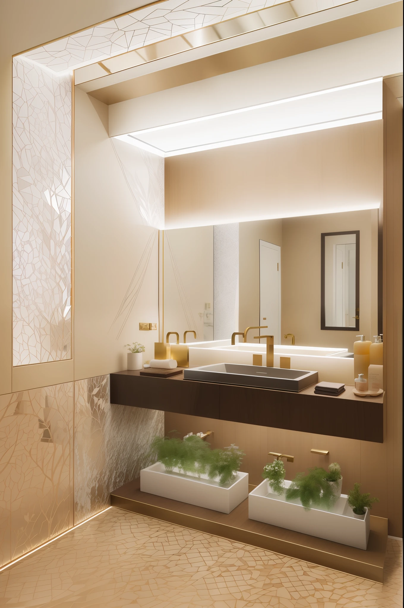 there is a bathroom with a sink and a mirror in it, premium bathroom design, pristine and clean design, beautiful aesthetic design, clean and pristine design, exquisite detail, exquisite details, wooden walls brass panels, modern bathroom, modern look, interior design details, modern design, slick elegant design, magnificent design, simple elegant design, most respected design, mirror and glass surfaces