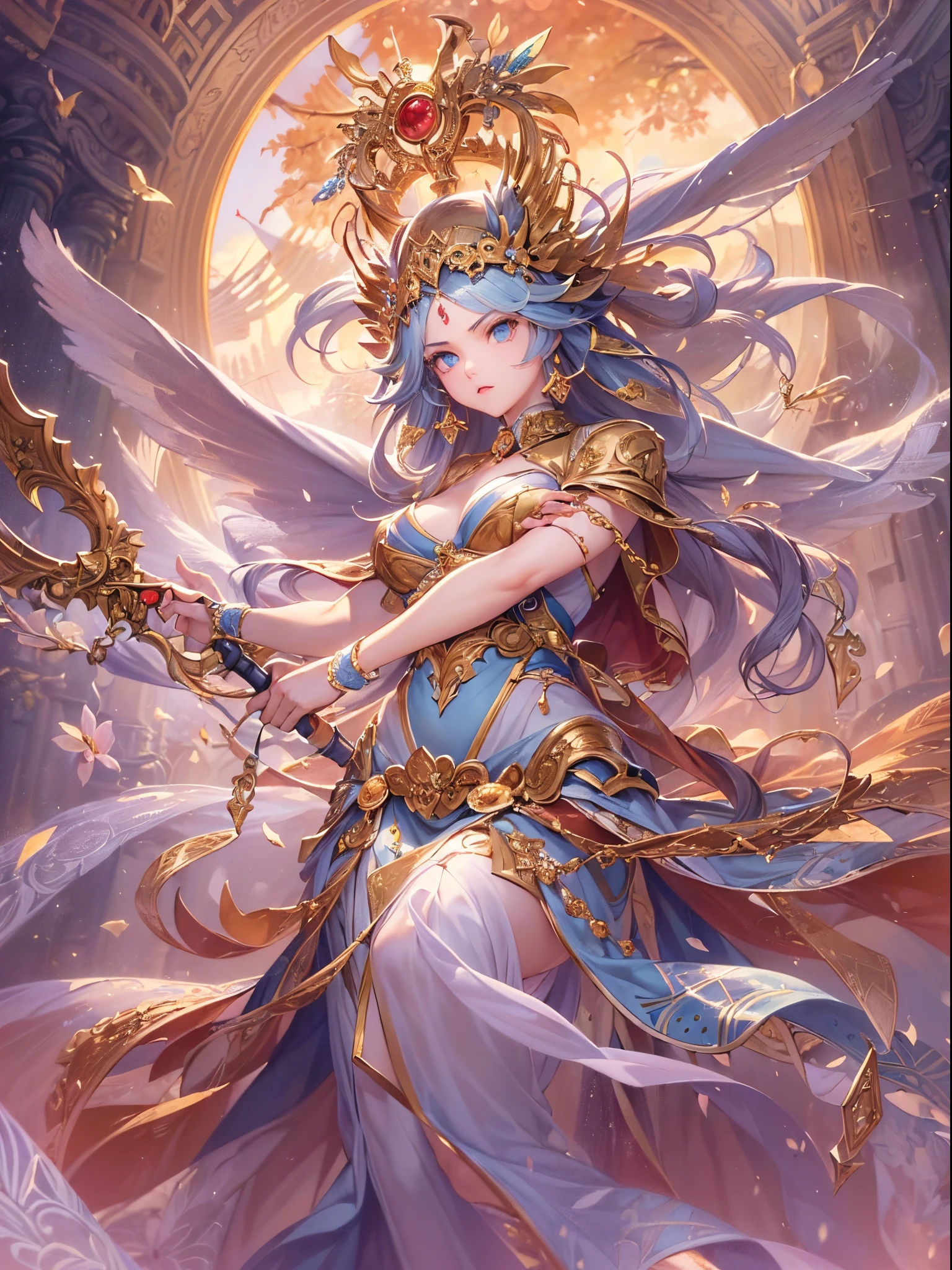 ((Finest quality)),(超A high resolution),(ultra-detailliert),(Meticulous portrayal),((Best Anime)),(Finest works of art),Ultra-Precision Art,The art of astounding depiction,Overwhelming depiction:1.5,Beautiful fantasy art with intricate and detailed details:1.3, (1人の女性:1.5),(Goddess of Victory:1.5),(raise your right arm high:1.4),(Serious gaze:1.3),war cry:1.3